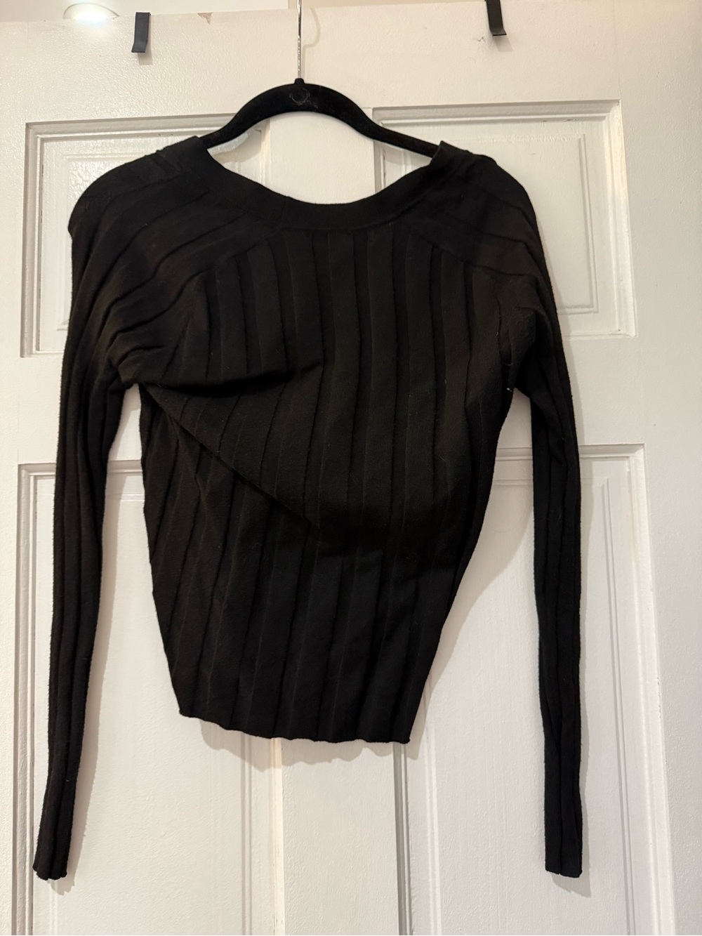 Mango Black Ribbed V-Neck Button-Down Top - Picture 4 of 5